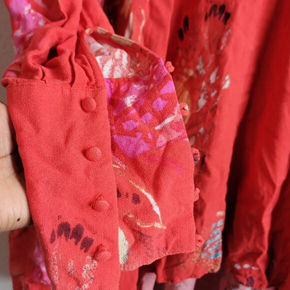 FREE PEOPLE FIELD OF BUTTERFLIES BOHO ORANGE TUNIC TOP SIZE M - Picture 4 of 10